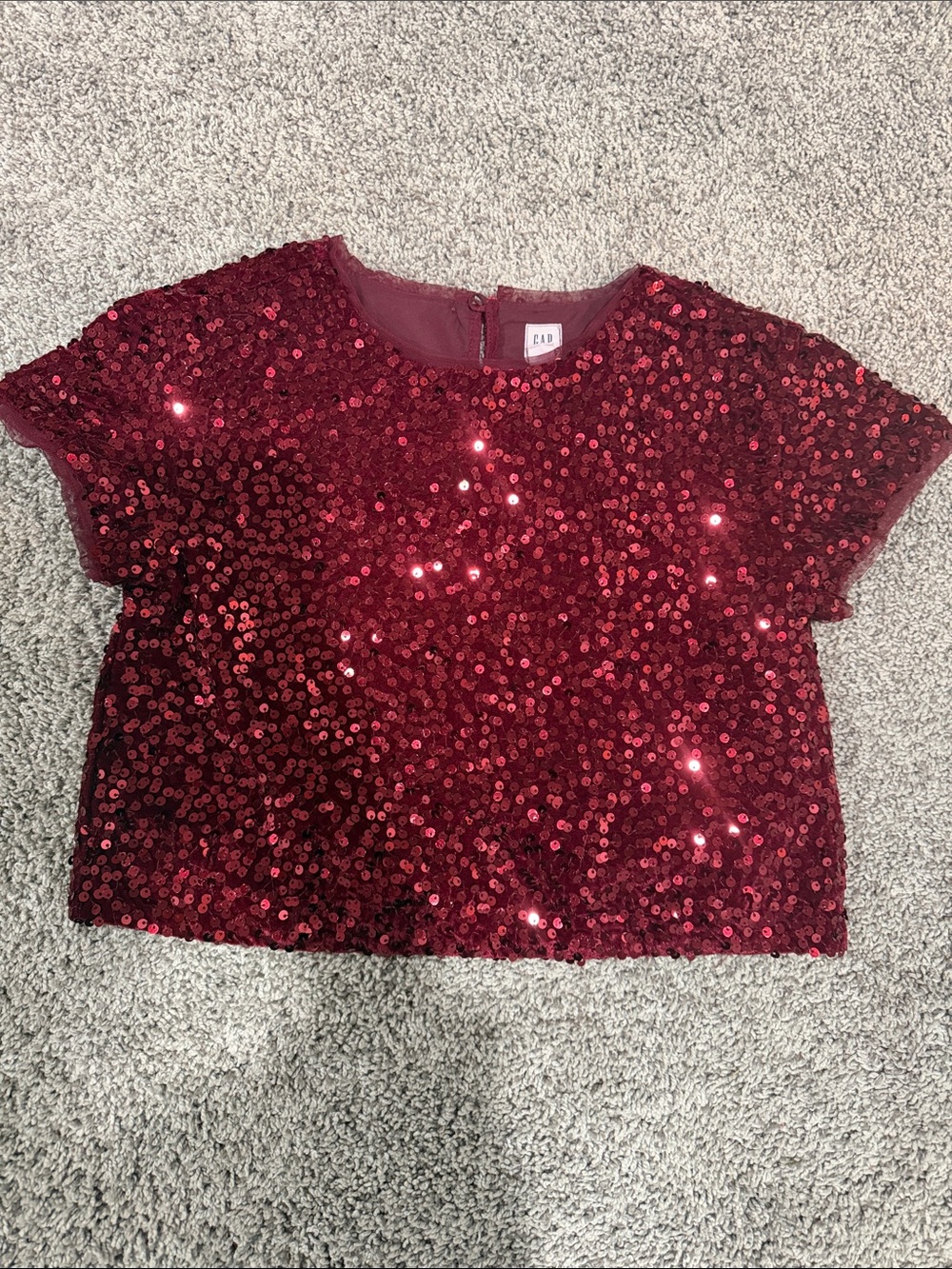 GAP Kids Burgundy Red Sequin Short-Sleeve Top